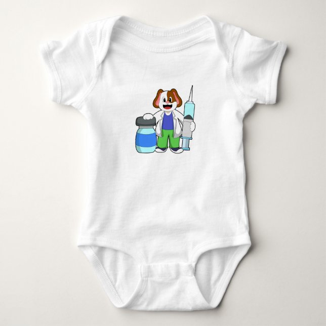 Dog as Doctor with Syringe Baby Bodysuit (Front)