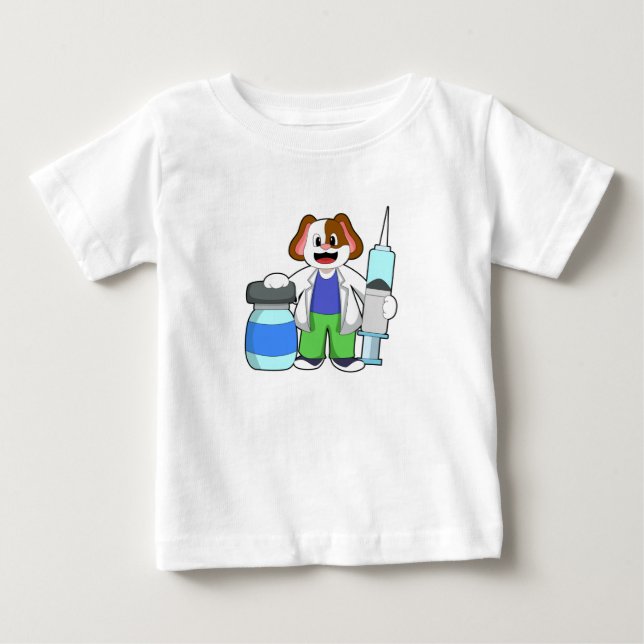 Dog as Doctor with Syringe Baby T-Shirt (Front)