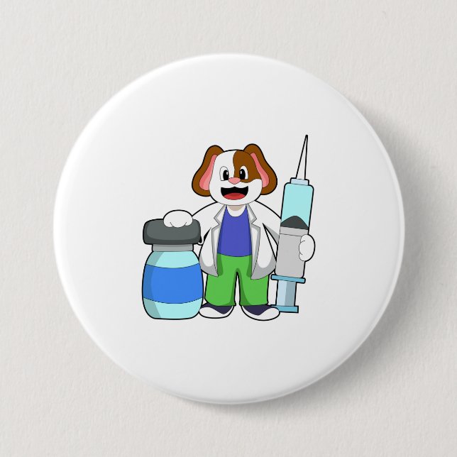 Dog as Doctor with Syringe Button (Front)