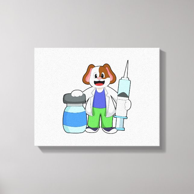 Dog as Doctor with Syringe Canvas Print (Front)