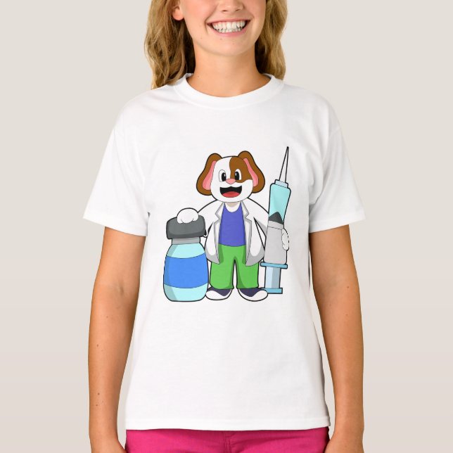 Dog as Doctor with Syringe T-Shirt (Front)