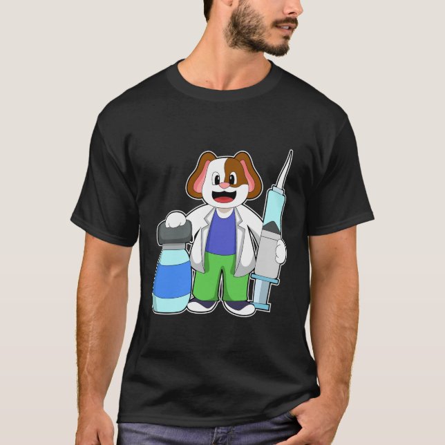 Dog as Doctor with Syringe T-Shirt (Front)