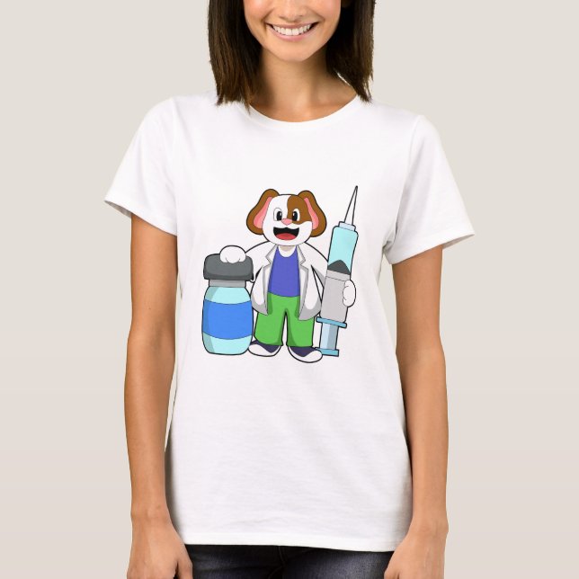 Dog as Doctor with Syringe T-Shirt (Front)