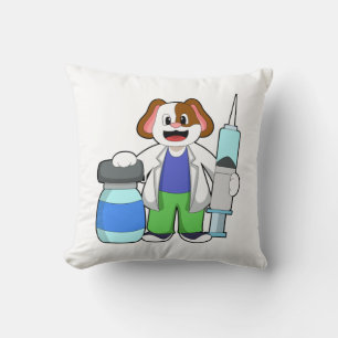 Dog as Doctor with Syringe Throw Pillow