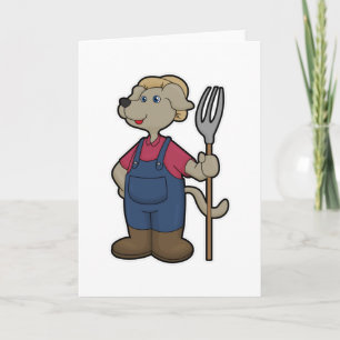 Dog as Farmer with Rake & Hat Card
