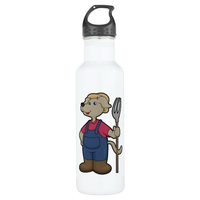 Dog as Farmer with Rake & Hat Stainless Steel Water Bottle (Front)