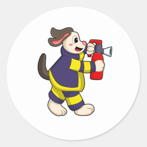 Dog as Firefighter with Fire extinguisher Classic Round Sticker