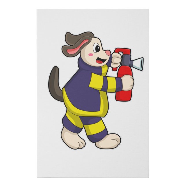 Dog as Firefighter with Fire extinguisher Faux Canvas Print (Front)