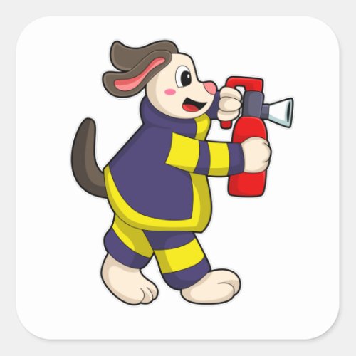 Dog as Firefighter with Fire extinguisher Square Sticker