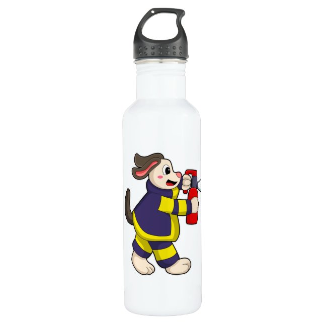 Dog as Firefighter with Fire extinguisher Stainless Steel Water Bottle (Front)