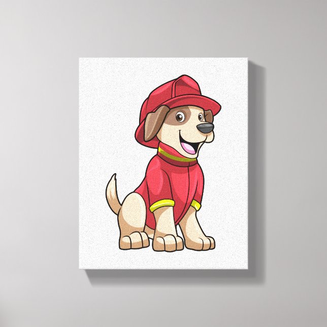 Dog as Firefighter with Fire helmet Canvas Print (Front)