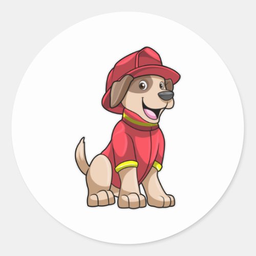 Dog as Firefighter with Fire helmet Classic Round Sticker