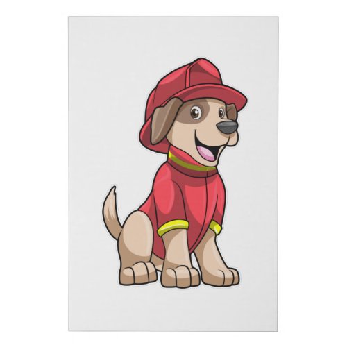 Dog as Firefighter with Fire helmet Faux Canvas Print