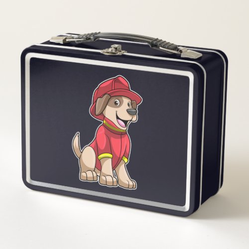 Dog as Firefighter with Fire helmet Metal Lunch Box
