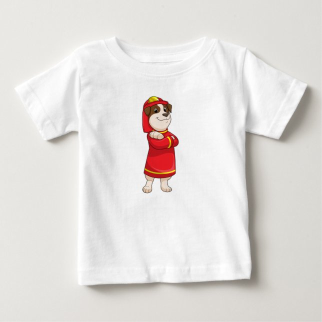 Dog as Firefighter with Helmet Baby T-Shirt (Front)