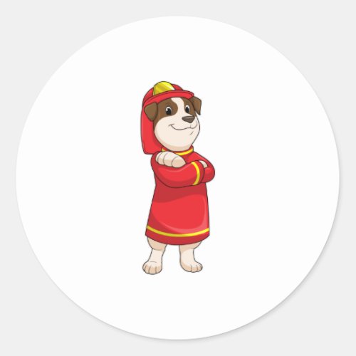 Dog as Firefighter with Helmet Classic Round Sticker