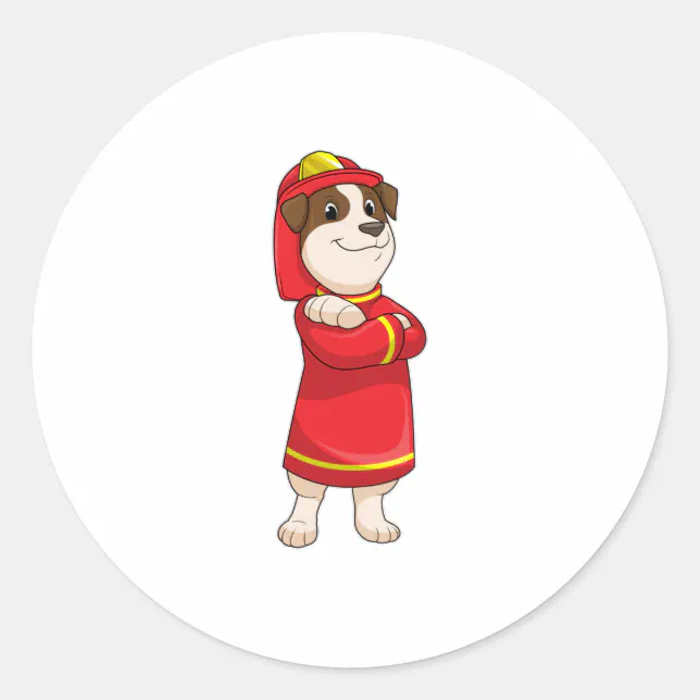 Dog as Firefighter with Helmet Classic Round Sticker | Zazzle