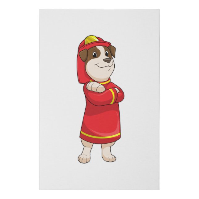 Dog as Firefighter with Helmet Faux Canvas Print (Front)