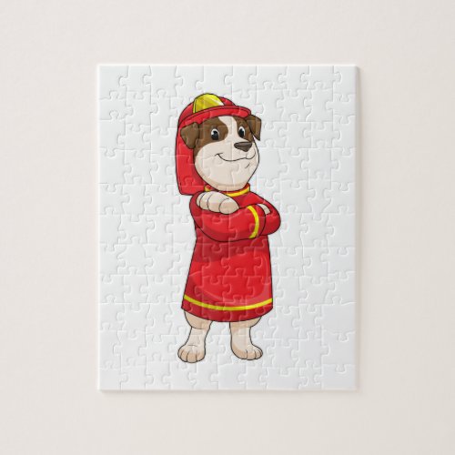 Dog as Firefighter with Helmet Jigsaw Puzzle