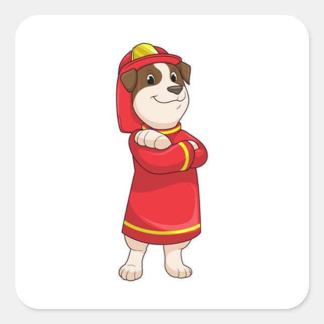 Dog as Firefighter with Helmet Square Sticker (Front)
