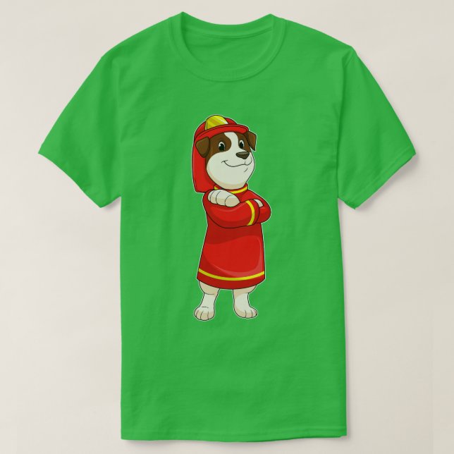 Dog as Firefighter with Helmet T-Shirt (Design Front)