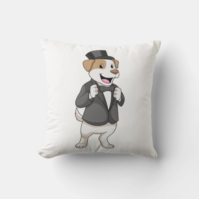 Dog as Groom with Ribbon Throw Pillow (Front)