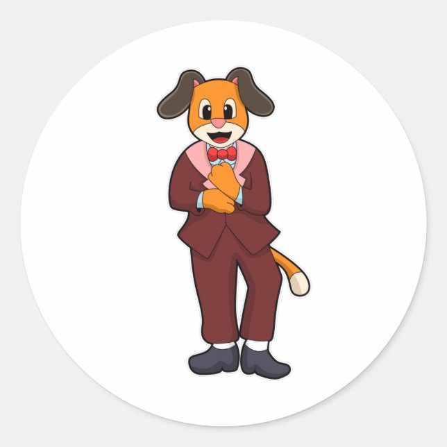 Dog as Groom with Suit Classic Round Sticker (Front)