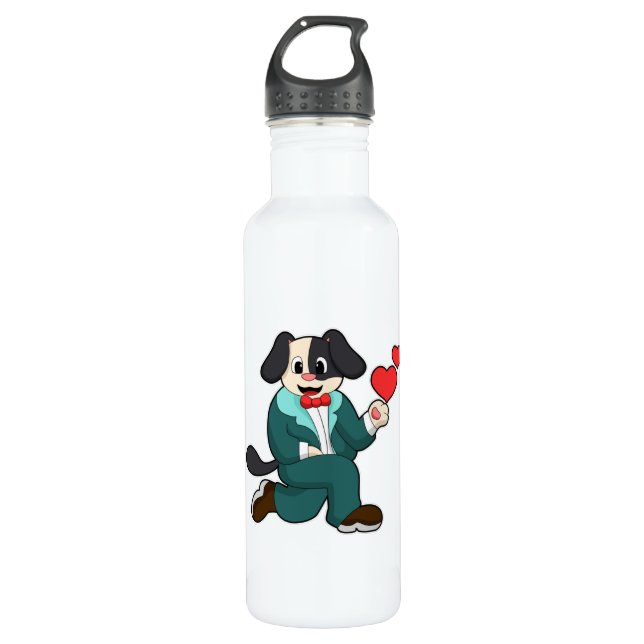 Dog as Groom with Suit & Tie Stainless Steel Water Bottle (Front)