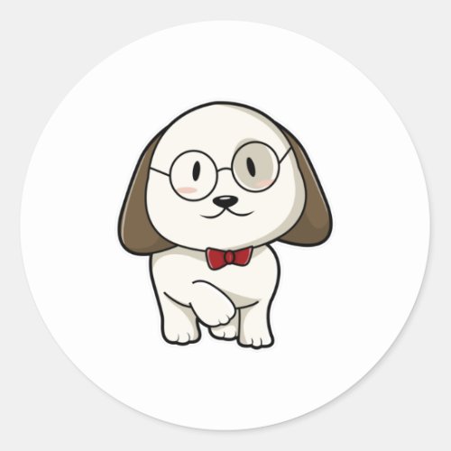 Dog as Groom with Tie  Glasses Classic Round Sticker