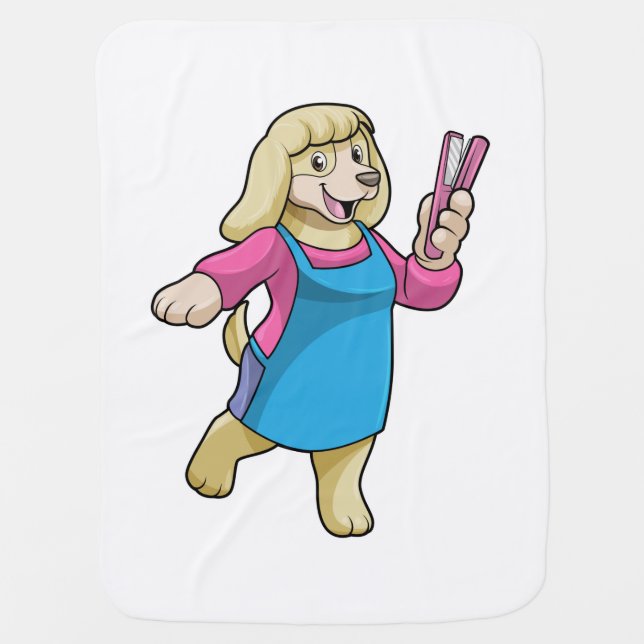 Dog as Hairdresser with Comb Baby Blanket (Front)