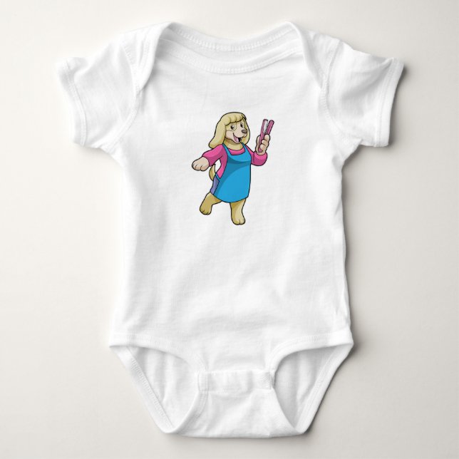 Dog as Hairdresser with Comb Baby Bodysuit (Front)