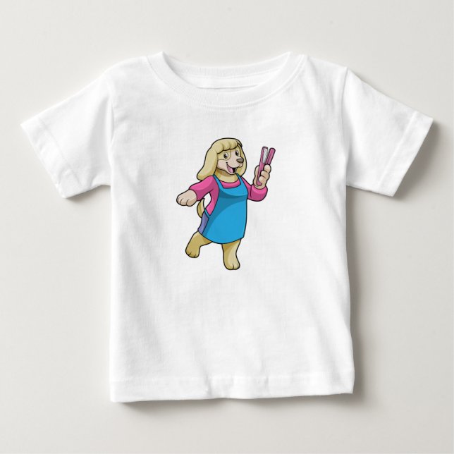 Dog as Hairdresser with Comb Baby T-Shirt (Front)