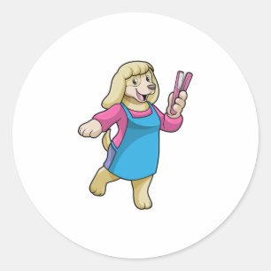 Dog as Hairdresser with Comb Classic Round Sticker