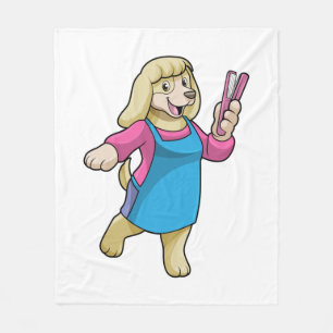 Dog as Hairdresser with Comb Fleece Blanket