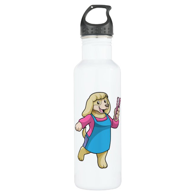 Dog as Hairdresser with Comb Stainless Steel Water Bottle (Front)