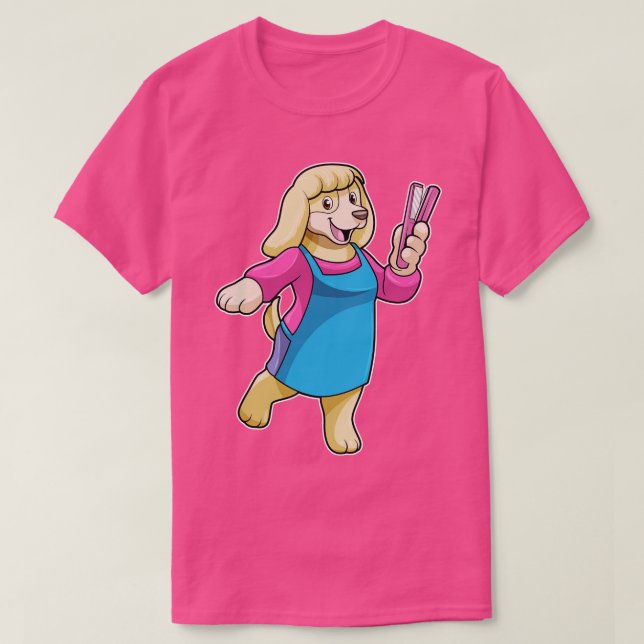 Dog as Hairdresser with Comb T-Shirt (Design Front)