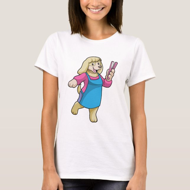 Dog as Hairdresser with Comb T-Shirt (Front)