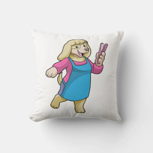 Dog as Hairdresser with Comb Throw Pillow