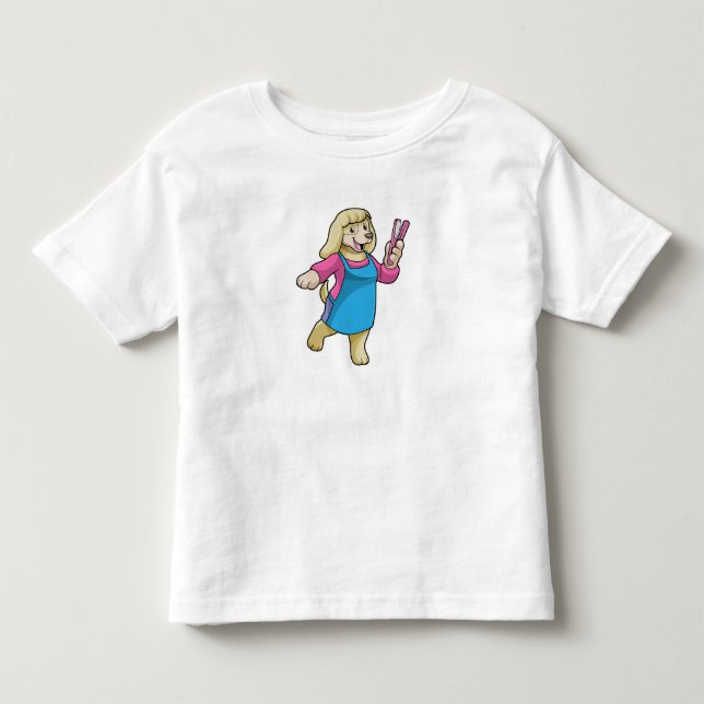 Dog as Hairdresser with Comb Toddler T-shirt (Front)