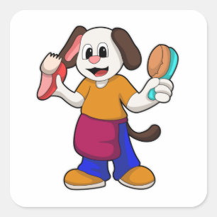 Dog as Hairdresser with Razor Square Sticker
