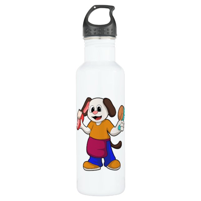 Dog as Hairdresser with Razor Stainless Steel Water Bottle (Front)