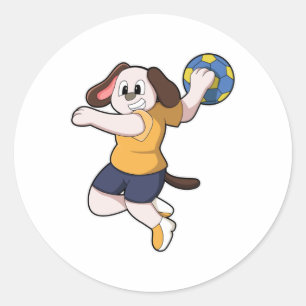 Dog as Handball player with Handball Classic Round Sticker