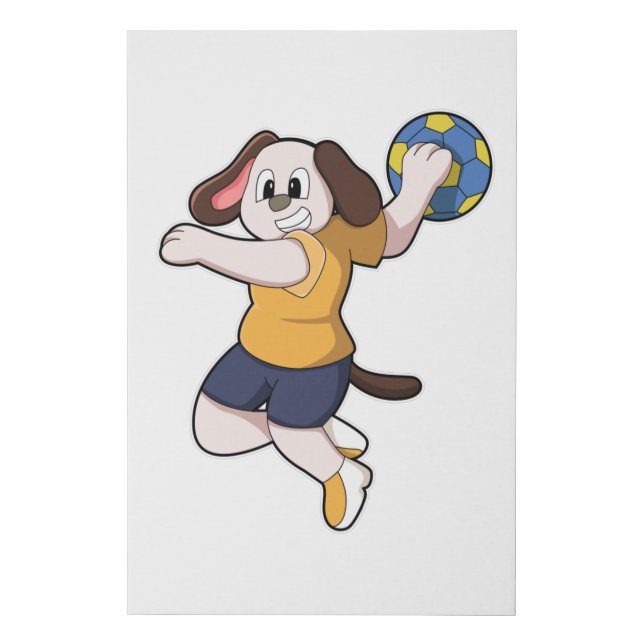 Dog as Handball player with Handball Faux Canvas Print (Front)