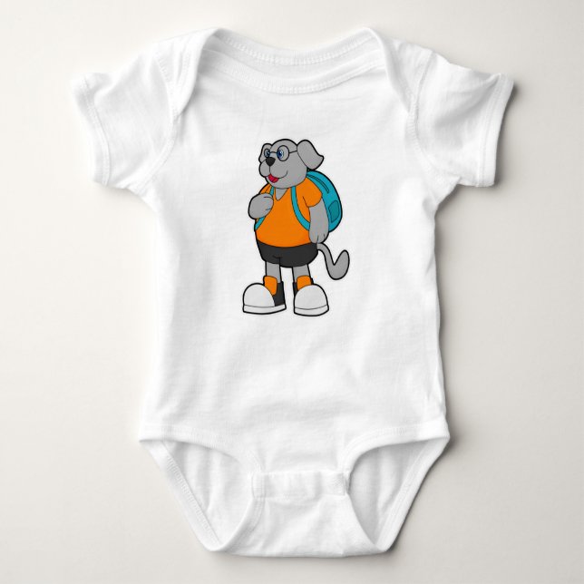 Dog as Hiker with Backpack Baby Bodysuit (Front)