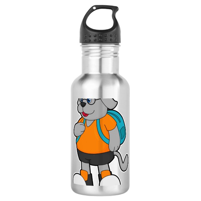 Dog as Hiker with Backpack Stainless Steel Water Bottle (Front)