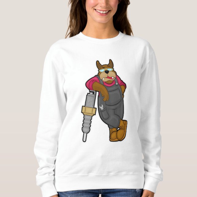 Dog as Mechanic with Spark plug Sweatshirt (Front)