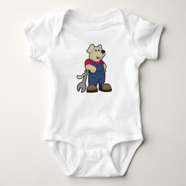 Dog as Mechanic with Wrench Baby Bodysuit (Front)