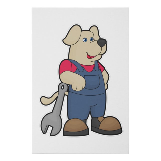 Dog as Mechanic with Wrench Faux Canvas Print (Front)