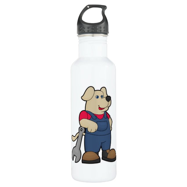 Dog as Mechanic with Wrench Stainless Steel Water Bottle (Front)