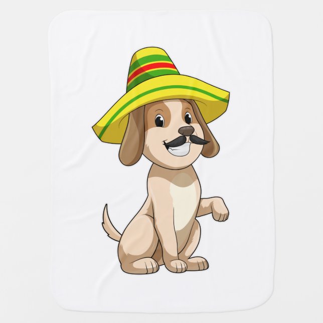 Dog as Mexican with Straw hat Baby Blanket (Front)